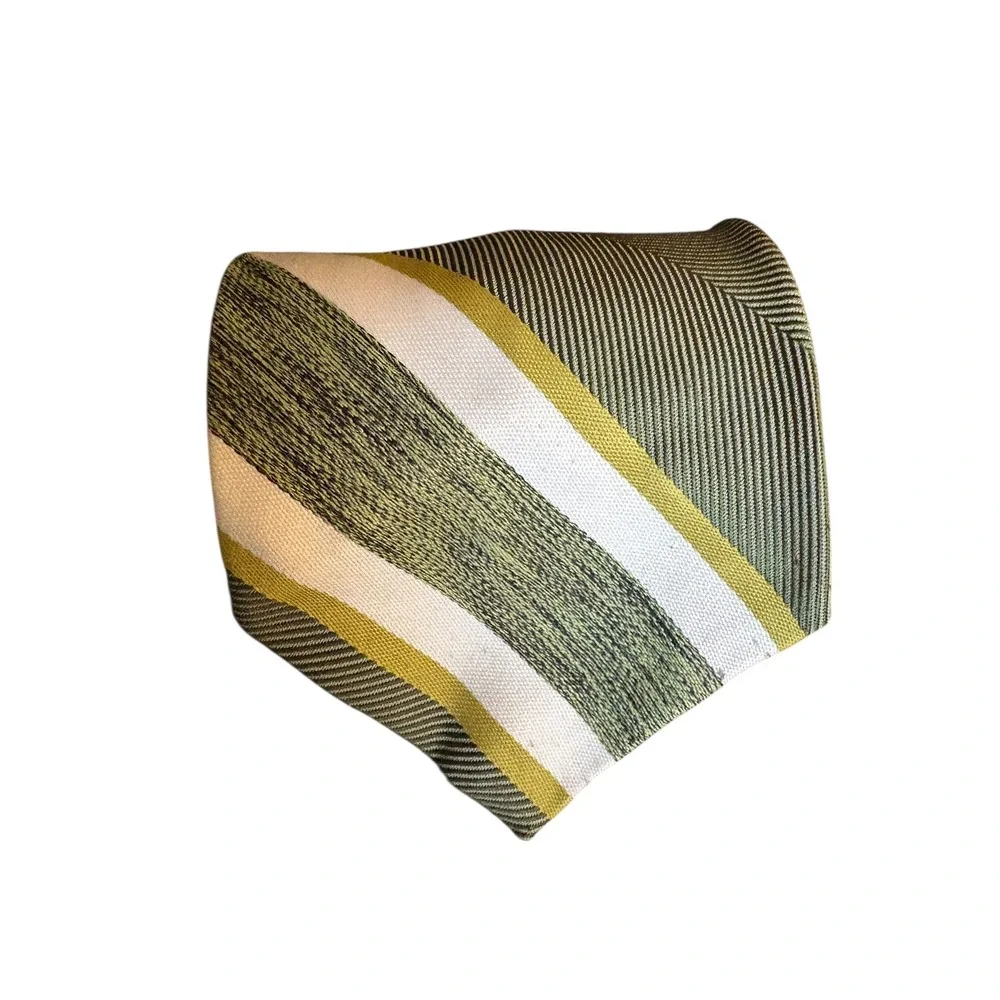 Vintage Commodore Trevira‎ Wide Tie – Green Striped Pattern 60